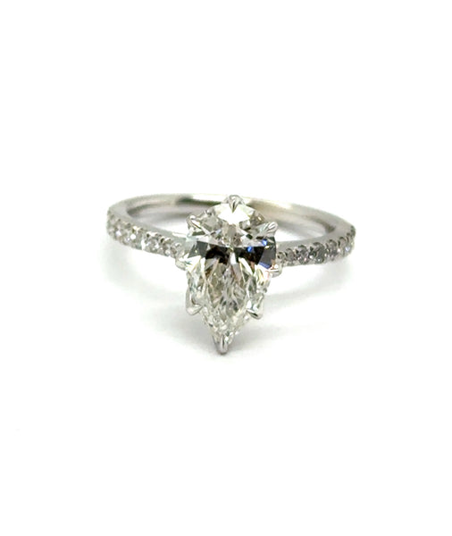 2.29 Ctw 14kt White Gold Pear Shape and Round Diamond Engagement Ring
