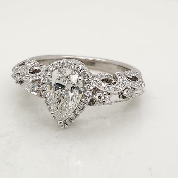 14kt White Gold 1.01 Carat Pear Shaped Diamond Engagement Ring
