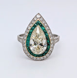 2.01ct Pear Shaped Diamond Dual Halo Style Vintage Ring in Platinum and 14K Yellow Gold