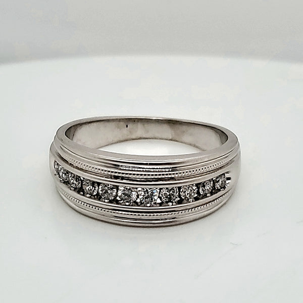 Mens 14kt white gold and diamond wedding band