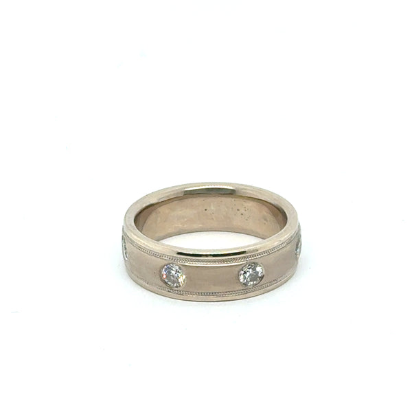 Mens 14kt White Gold and Diamond Wedding Band