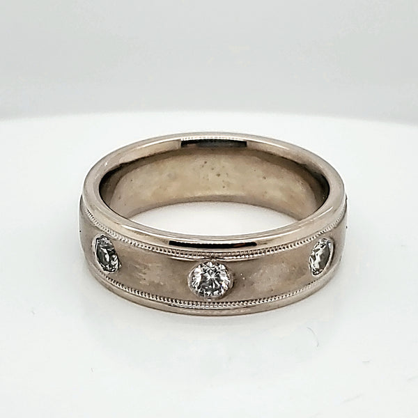 Mens 14kt White Gold and Diamond Wedding Band