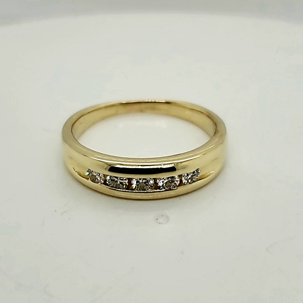 Vintage 18kt Yellow Gold and Diamond Mens Wedding Band