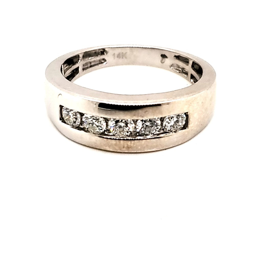 Mens 14kt White Gold and Diamond Wedding Band