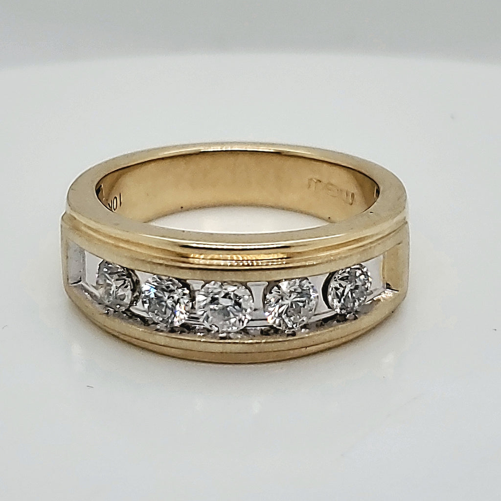 14kt Yellow and White Gold 1.00 Carat Mens Diamond Wedding Band