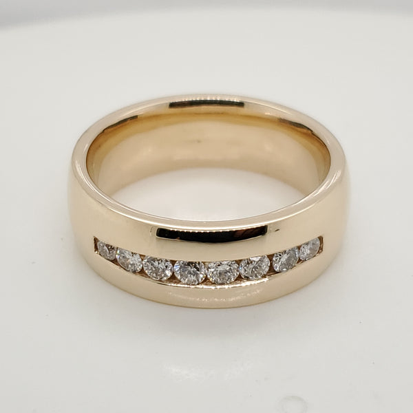 Mens 14kt Yellow Gold and Diamond Wedding Band