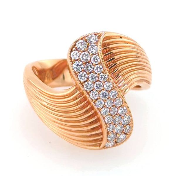 Gorgeous 18 Kt. Rose Gold Retro Style Pave Diamond Ring.