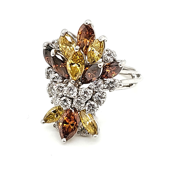 Vintage 1960s platinum ring with an estimated 4.46 carats of brown and fancy color diamonds