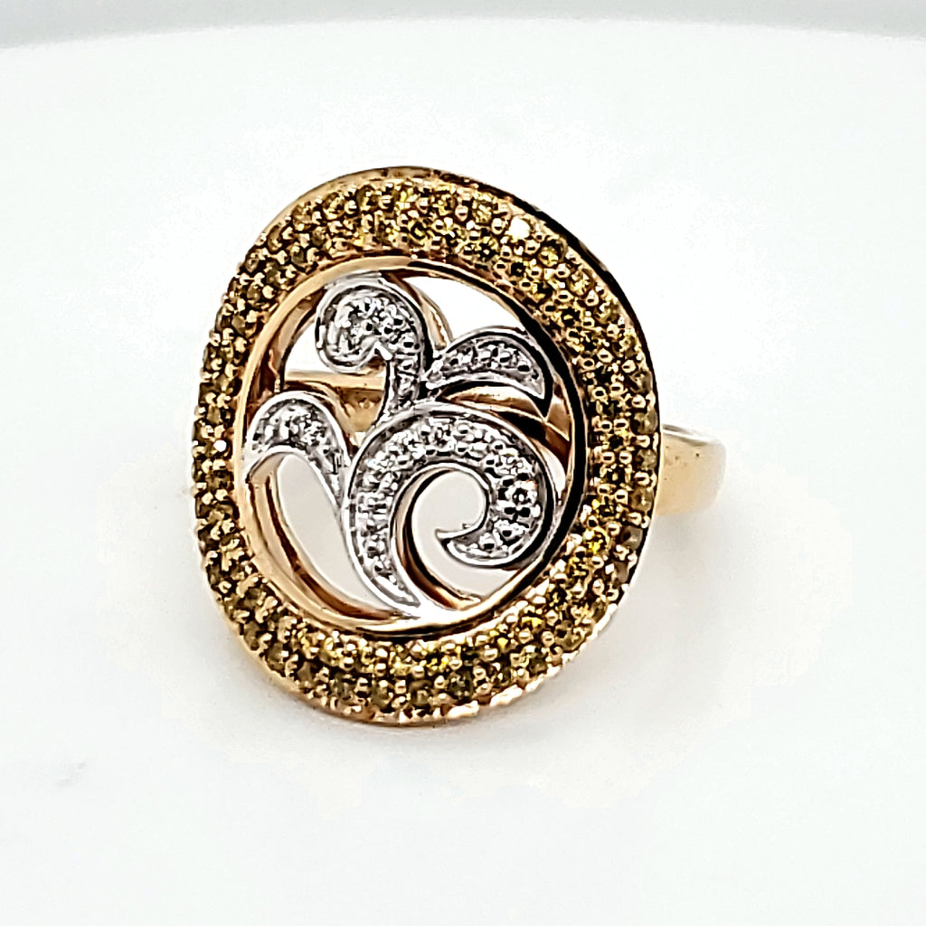 14kt yellow gold white and yellow diamond ring