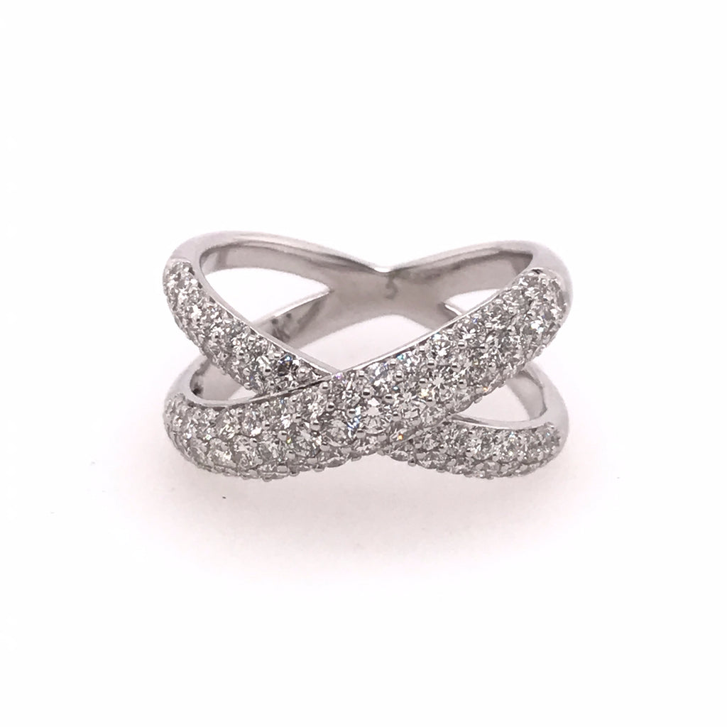 14Kt White Gold Diamond Pave ""X"" Ring