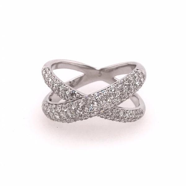 14Kt White Gold Diamond Pave ""X"" Ring