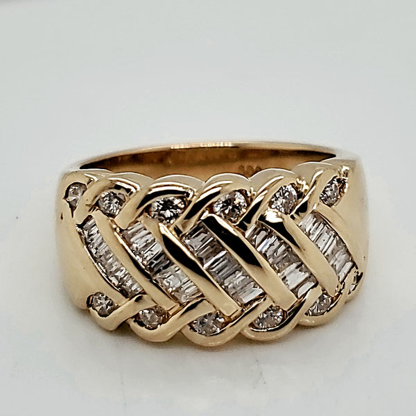 14kt Yellow Gold Round and Baguette Cut Ring