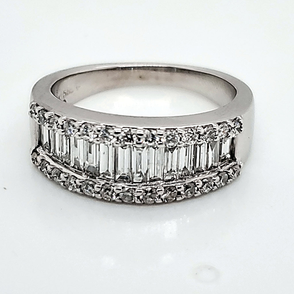 14kt White gold Round and Baguette Cut Diamond Band