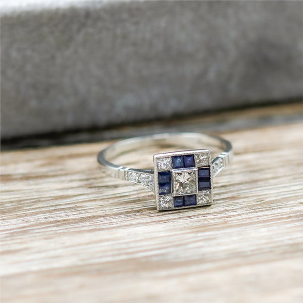 Platinum Diamond and Sapphire Ring