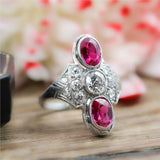 Art Deco Platinum Ruby and Diamond Ring