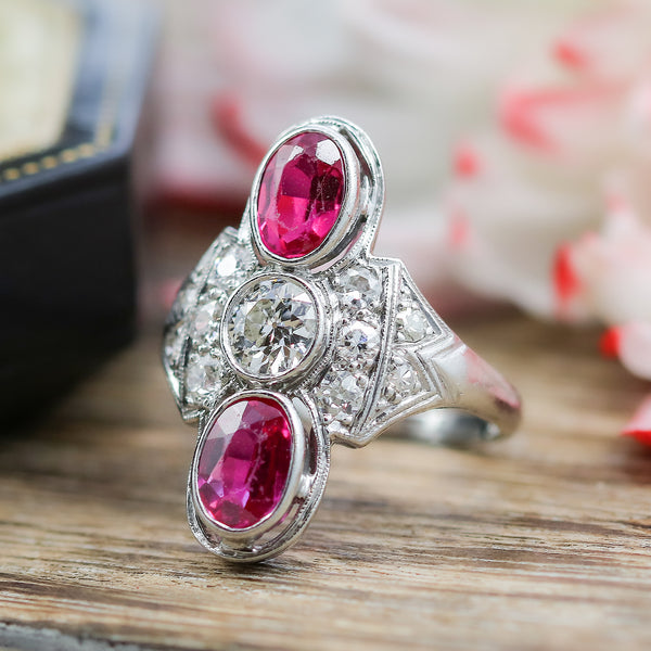 Art Deco Platinum Ruby and Diamond Ring