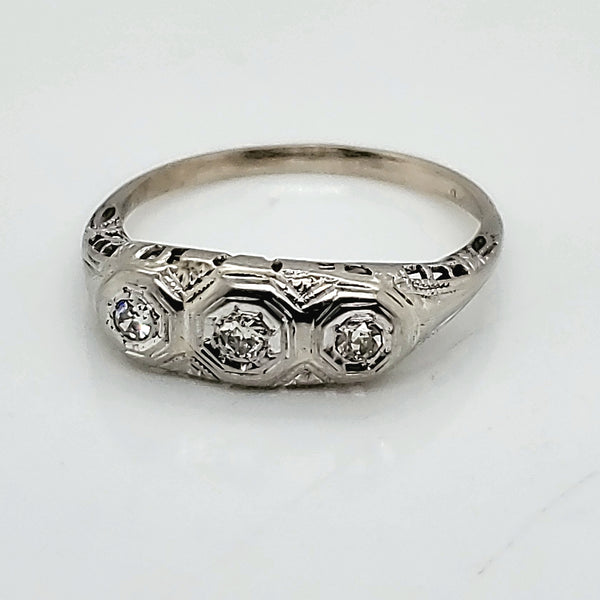 Art Deco 18kt White Gold and Diamond Band