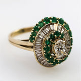 14kt Yellow gold Diamond and emerald Spiral Design Ring