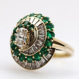 14kt Yellow gold Diamond and emerald Spiral Design Ring