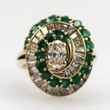 14kt Yellow gold Diamond and emerald Spiral Design Ring