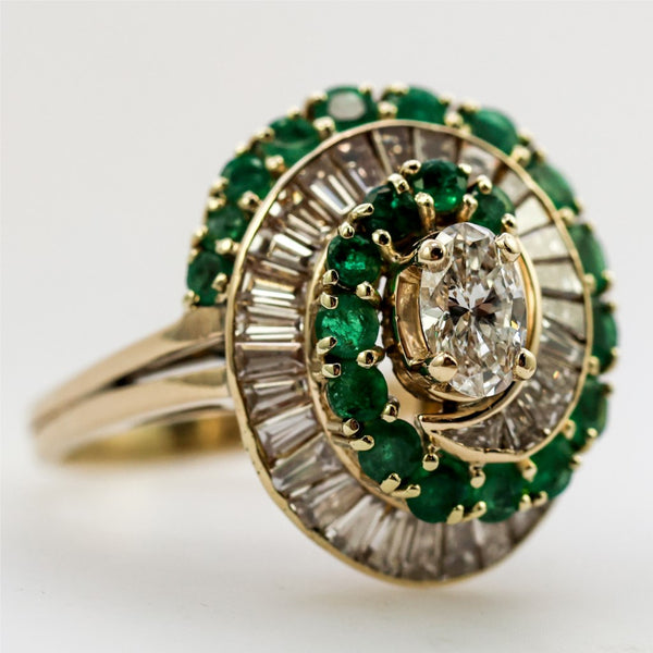 14kt Yellow gold Diamond and emerald Spiral Design Ring