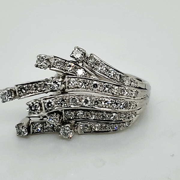 Funky 1950s Retro 18kt White Gold and Diamond Spray Design Ring