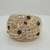 18kt Yellow Gold Diamond Ruby Sapphire and Emerald Dome Ring