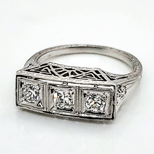 Art Deco Platinum Filigree Diamond Ring