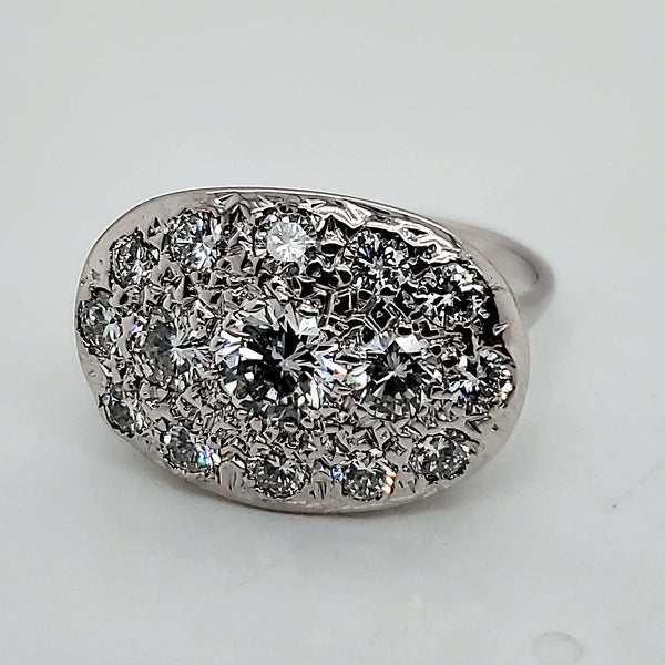 Vintage 14Kt White Gold Oval Shaped Diamond Ring