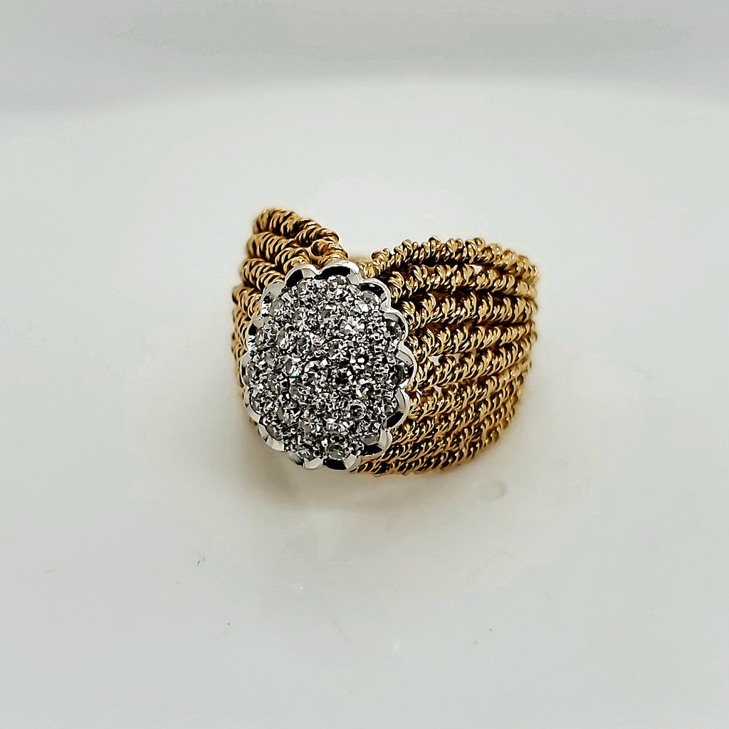 Vintage Mid-Century 18kt Yellow Gold and Diamond Ring
