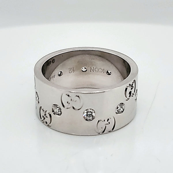 Gucci 18kt White Gold and Diamond Wide Band