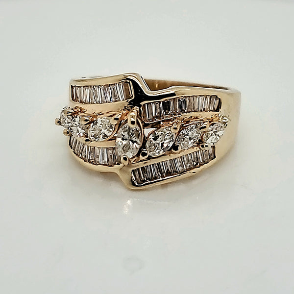 14kt Yellow Gold Marquise and Baguette Diamond Ring