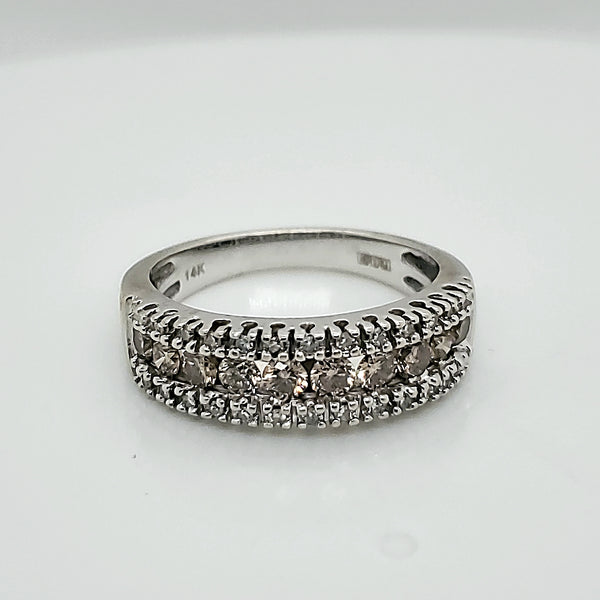 Effy 14kt White Gold Golden and White Diamond Band