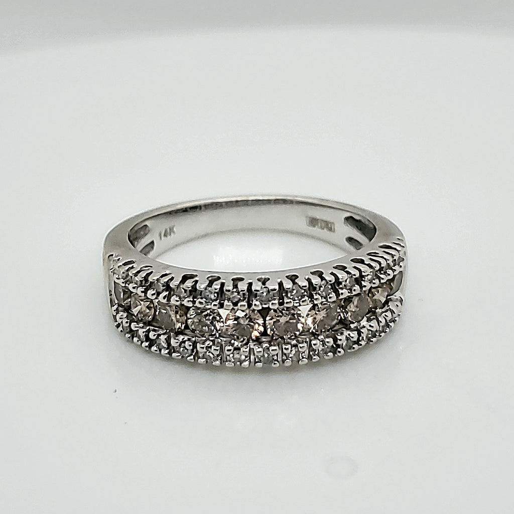 Effy 14kt White Gold Golden and White Diamond Band