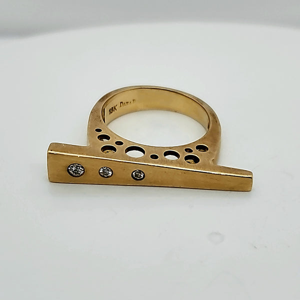 Modernist 18kt Yellow Gold and Diamond Ring