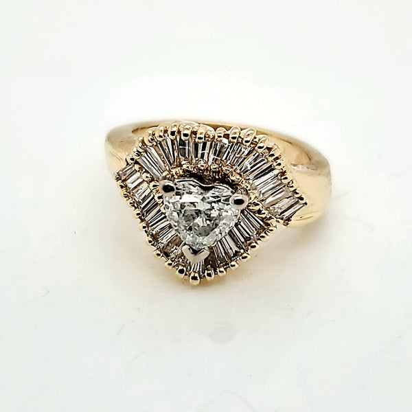 14kt Yellow Gold Heart and Bagutte Cut Diamond Ring