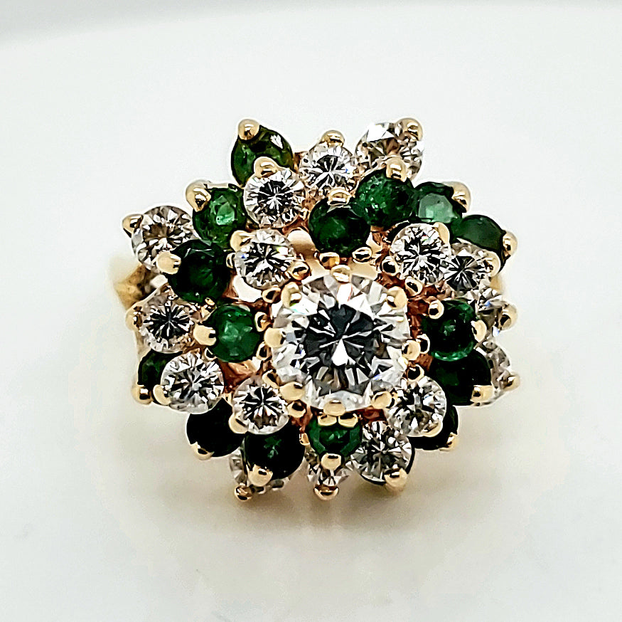 Vintage 18kt Yellow Gold Diamond and Emerald Ring