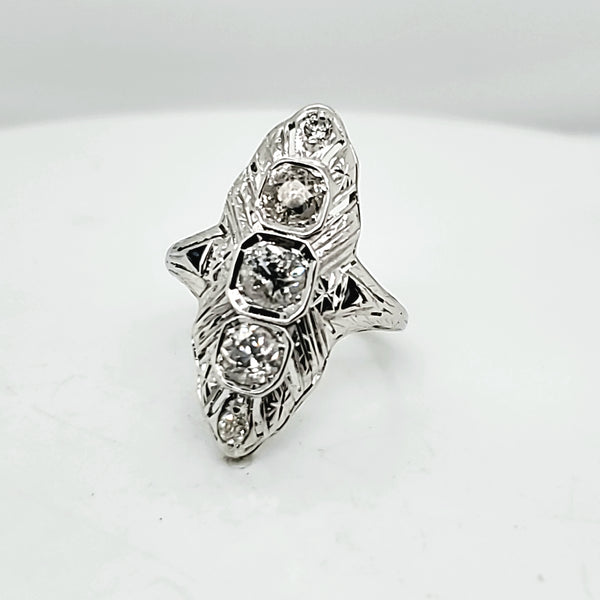 Art Deco 14Kt White Gold Diamond And Sapphire Dinner Ring