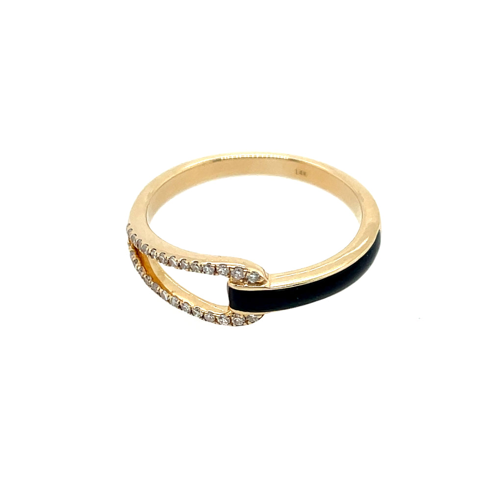 14kt Yellow Gold Black Enamel And Diamond Ring