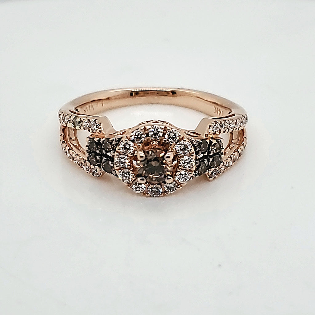 LeVian 14kt Rose Gold Chocolate and White Diamond Ring