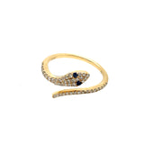 14kt Yellow Gold Diamond Snake Ring With Sapphire Eyes