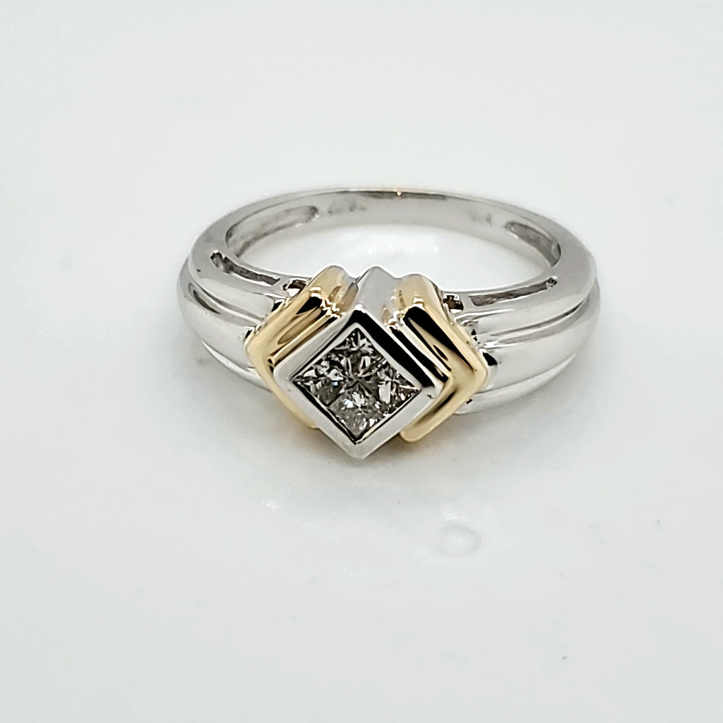 14kt White and Yellow Gold Four Princess Cut Diamond Ring