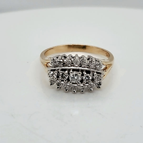 14kt Yellow Gold Triple Row Diamond Ring