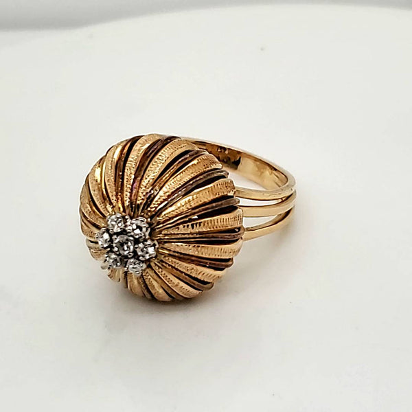 Vintage Hand Made 18kt Yellow Gold and Diamond Dome Ring