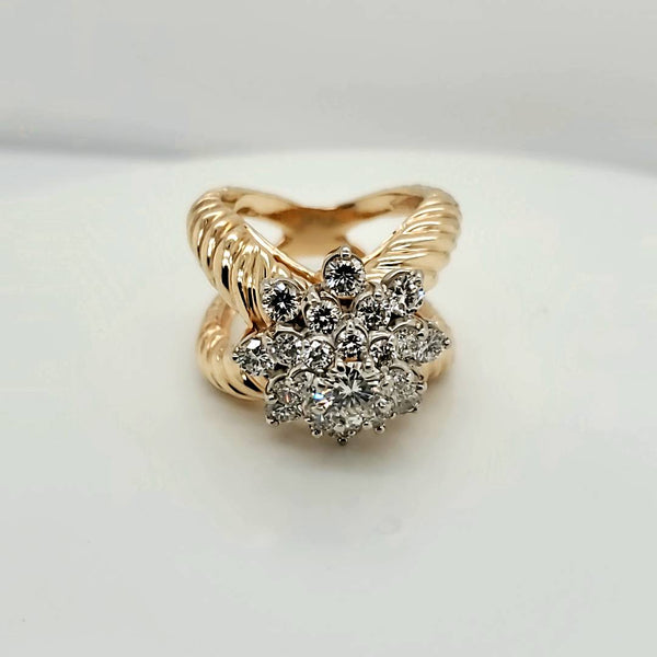 Vintage Double Shank 14kt Yellow Gold and Diamond Ring