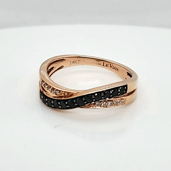 LeVian 14kt Rose Gold Black and White Diamond Ring