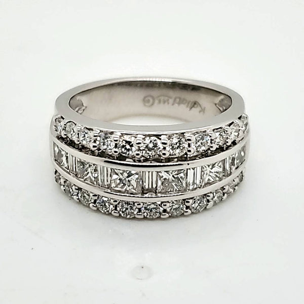 14kt White Gold Round Baguette and Princess Cut Wide Diamond Band