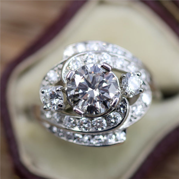 Vintage Platinum 1.31 Carat Round Diamond Ring