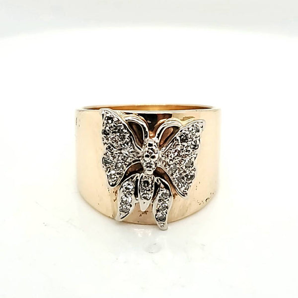 Vintage 14kt Yellow and White gold Diamond Butterfly Ring