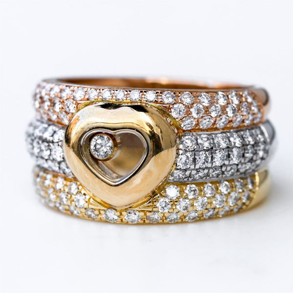 Chopard 18kt Yellow White and Rose Gold Happy Diamond Ring